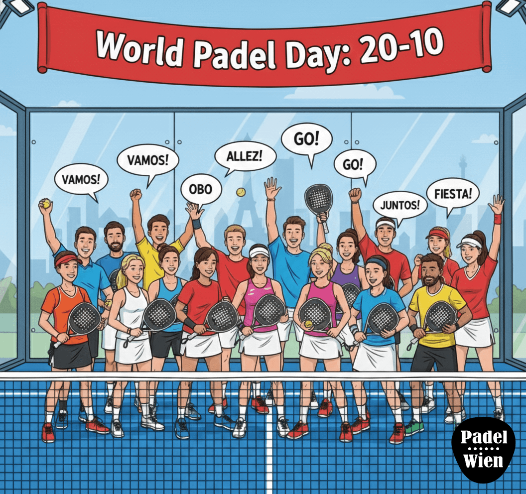 Group of padel players celebrating World Padel Day on October 20 on a padel court